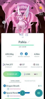 PoGo Shiny Palkia O have Spacial Rend BG Pearl Lv50 & 3 Moves Trade 01mil Dust