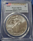 A 2020 SILVER EAGLE PCGS MS70, FIRST STRIKE FLAG