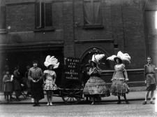 Ex soldiers sailors crinoline dresses feathered bonnets protest ag- Old Photo