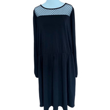 NWT  Lane Bryant black dress w/ semi sheer dot bodice, elastic waist size 18-20