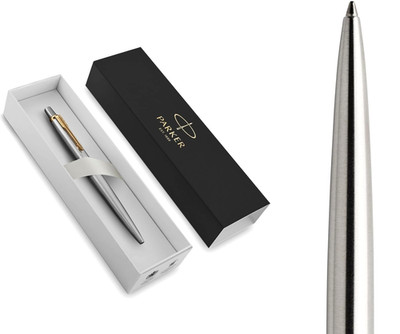 Parker Kugelschreiber Jotter Edelstahl Gehäuse silber/gold, Schreibfarbe blau