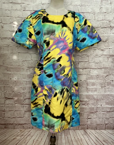 Love Moschino mini abito tubino tinta unita floreale manica corta taglia US 10 NUOVO