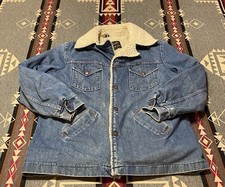 Wrangler Sherpa Lined Denim Barn Coat Mens L 70s 80s Chore Jacket T28