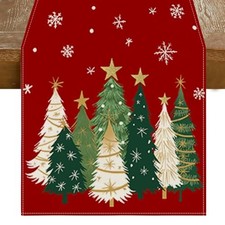 Christmas Table Runner 13x72 Inch, Xmas Trees Snowflakes Winter 13" x 72" Red