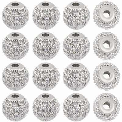 SUNNYCLUE 1 Box 20Pcs 8 mm Cubic Zirconia Beads Round Crystal Bead Charm Plat...