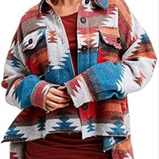 La Miel Eldora Aztec Southwestern Raw Edge Shirt Jacket Shacket Women's Size M