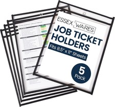 5 Pack Black Job Ticket Holders 10" Wide x 13.5" Tall Clear Plastic Shop Ticket