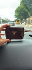 PRADA Brown Crocodile Print Zip-Around Women s Wallet w/ Logo Card Slots