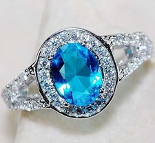 2CT Aquamarine  Topaz 925 Solid Genuine Sterling Silver Ring Jewelry Sz 6