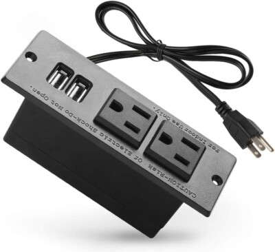 Power Strip Smart Socket Plug Desktop Power Grommet 2 Outlet & 2 USB Ports NEW