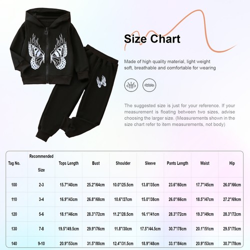 Kids Girls Tracksuit Workout Sport Suit Butterfly Printed Sportwear Jogging - Picture 10 of 20