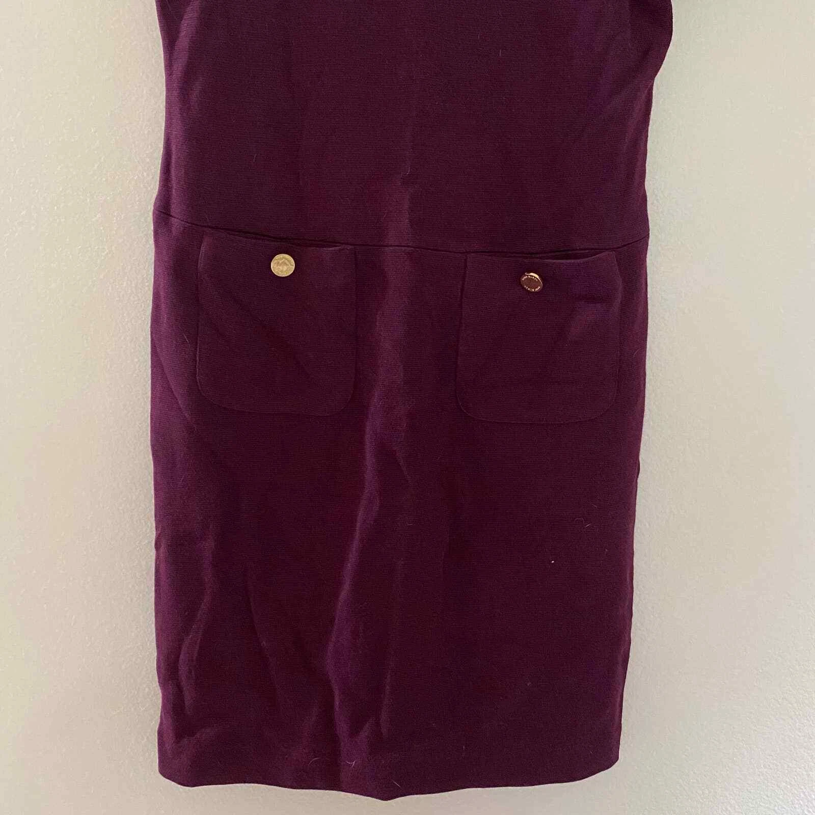 Abito in lana bordeaux Tory Burch Anthea taglia M bottoni oro tasche anteriori