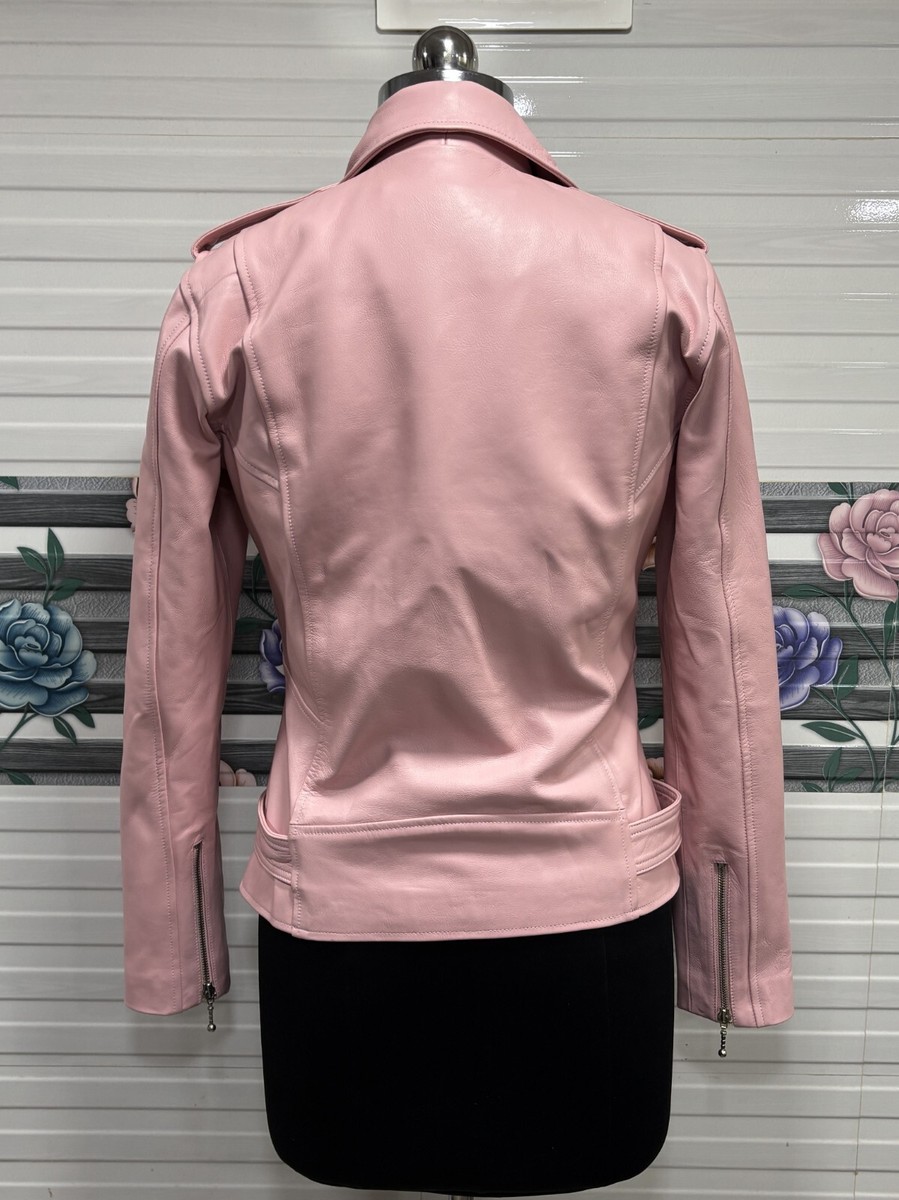 Women Baby Pink Color Leather Jacket Soft Lambskin Genuine Leather