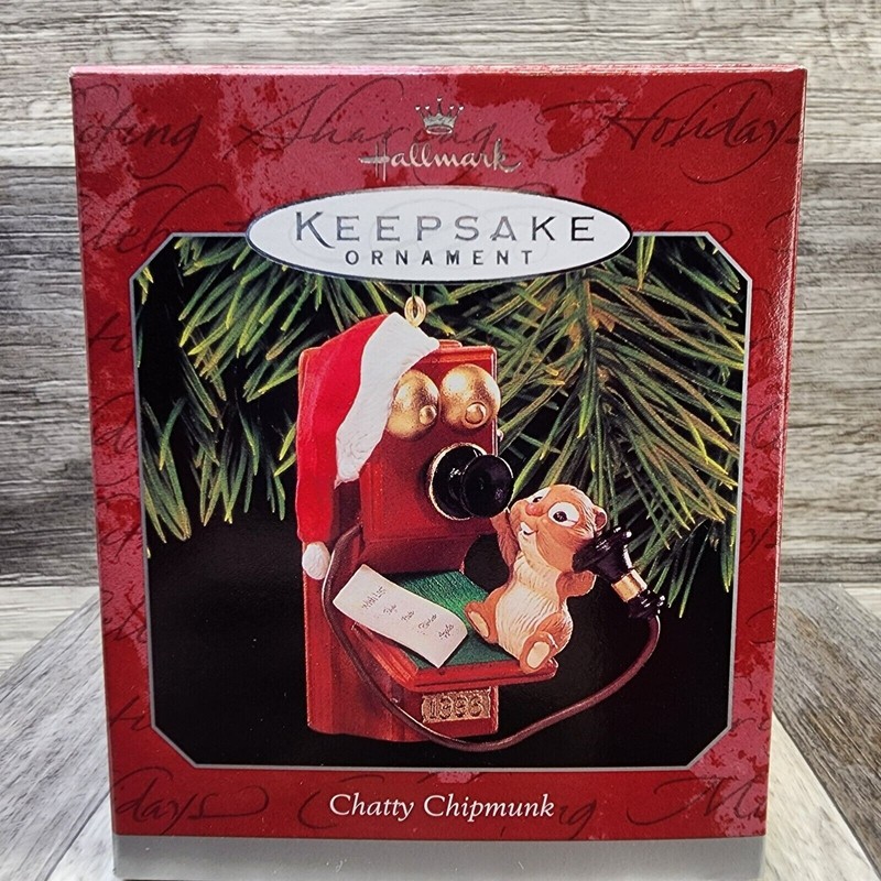 Hallmark Keepsake Ornament Chatty Chipmunk 1998 Telephone 