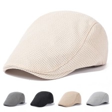 Men Linen Ivy Peaked Flat Cap Solid Color Duckbill Gatsby Driving Newsboy Hat