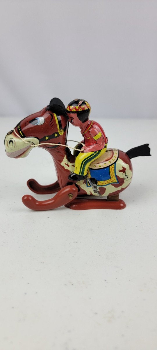 Vintage Mikuni Tin Litho Windup Toy Brave Eagle and His Horse