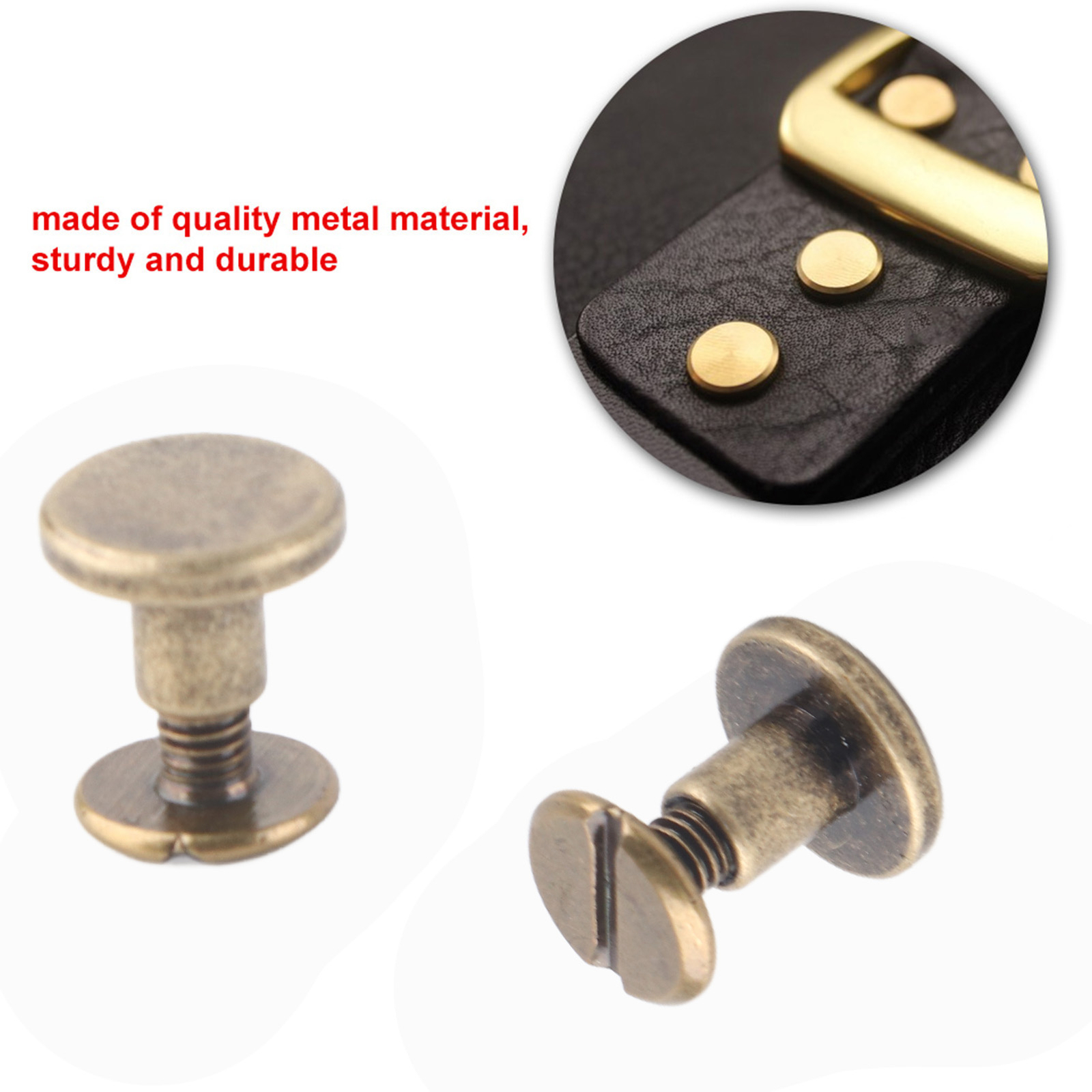 20pcs Copper Brass Rivets - Flat Head Screw Nuts For Leather Crafts & Clothing