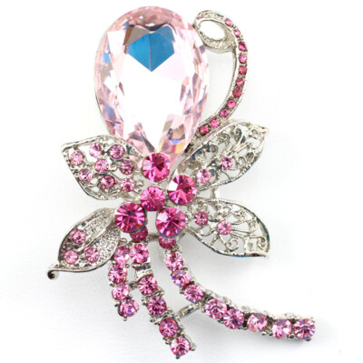 Pink Austrian Rhinestone Crystal Ornate Wedding Bridal Brooch Pin PN 2240