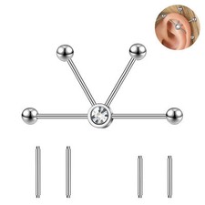 14G Surgical Steel Industrial Piercing Crystal Cartilage Earring Barbell Jewelry