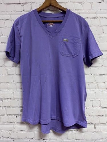 Ariat Rebar Medium Shirt Purple V-Neck Pocket T-Shirt Work