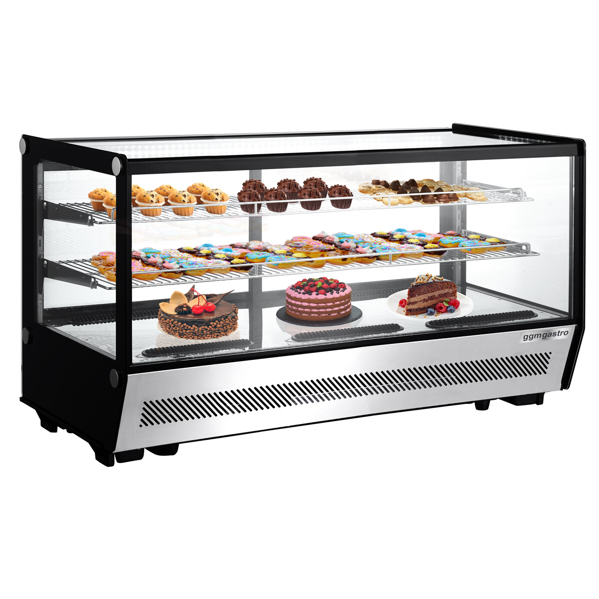 GGM Gastro Tisch-Kühlvitrine Kuchentheke, 200 Liter, Glas, 2 Ablagen, LED 1220mm