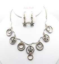 Silver Tone Necklace Fashion Pierced Earrings Set ...Se210