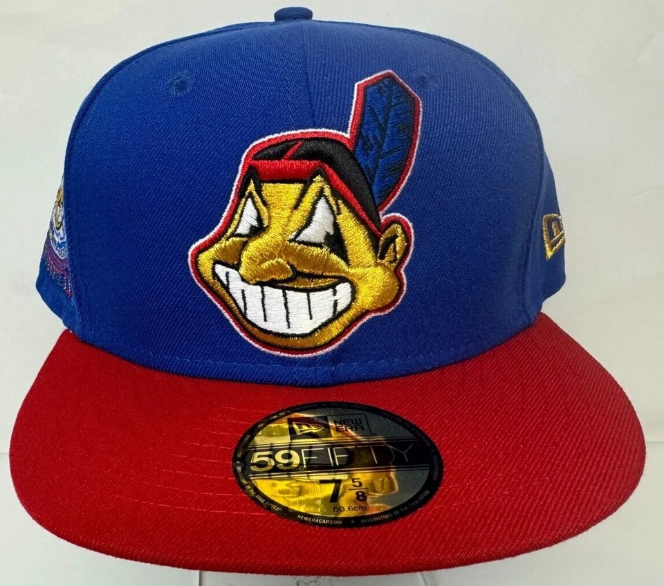 Cleveland Indians Wahoo New Era Fitted Club 59Fifty RETRO 70s ROYAL RED TWO TONE - Image 2 of 4