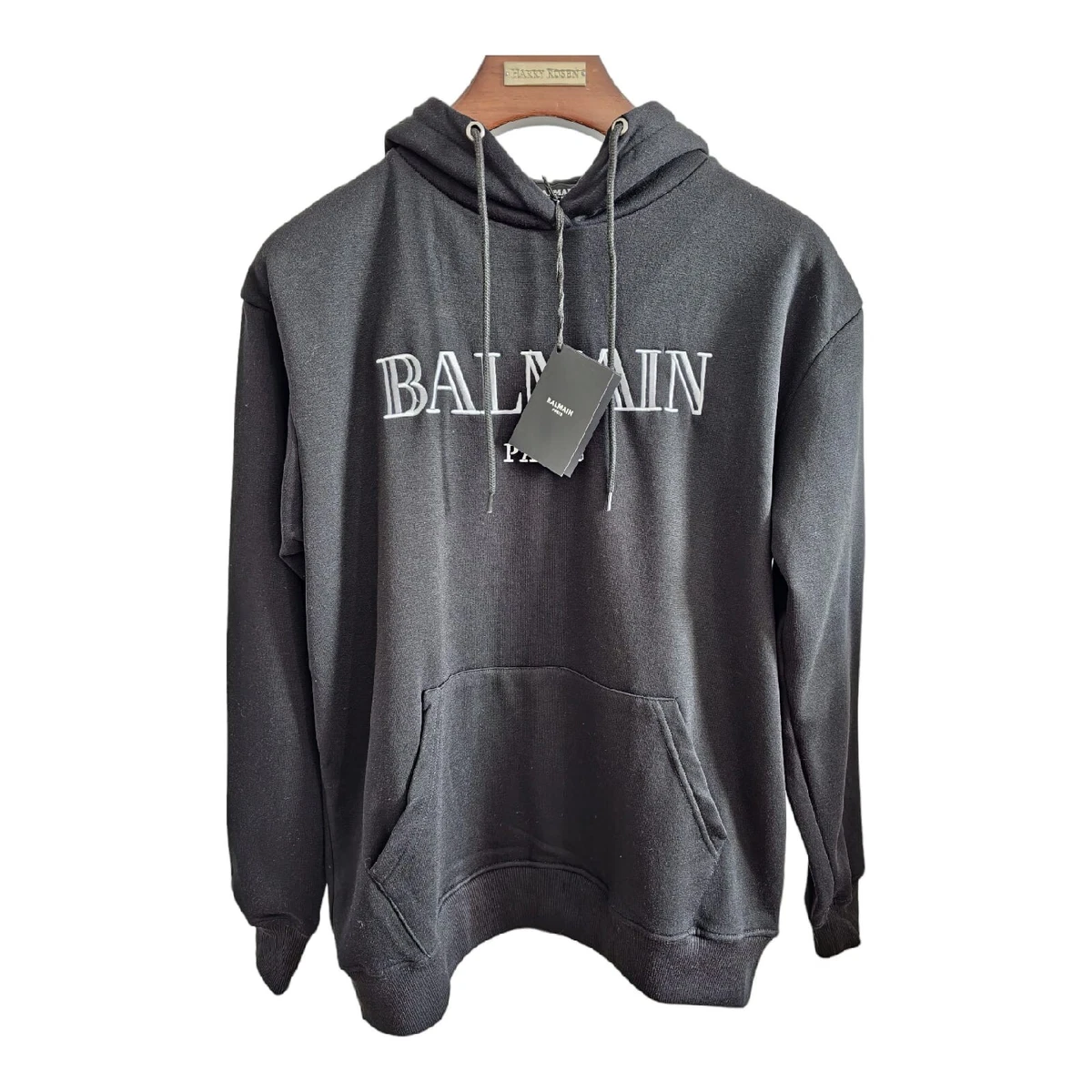 Balmain Paris Chest Embroidered Logo Black Hoodie Sixe XL