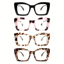 4 Pack Fashion Reading Glasses for Women Blue Light Blocking Spring Hinges Anti