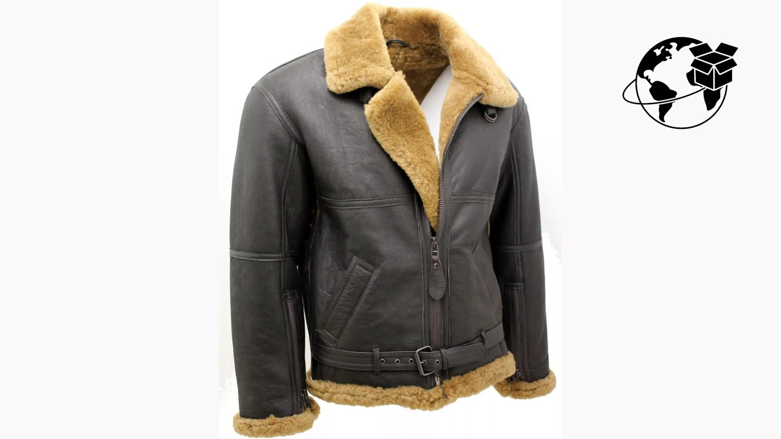 Men’s Brown RAF Real Shearling Sheepskin Flying Leather Jacket With Ginger Fur - product detail image 8