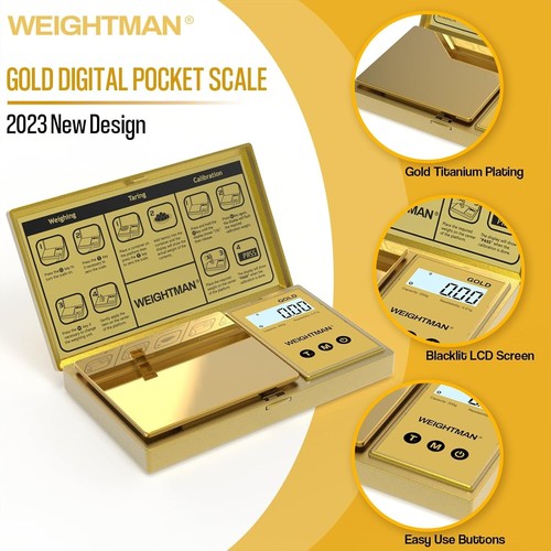 WEIGHTMAN Digital Scale Gram, 200G/0.01G Pocket Scale Gold Titanium Plating, LCD - Picture 3 of 9