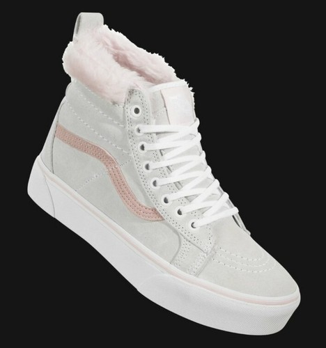 white vans with pink fur inside