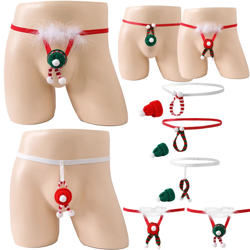 MARKENLOS DE Herren Weihnachten Slips Low Rise String Mini Gestrickte Bulge Pouch G String