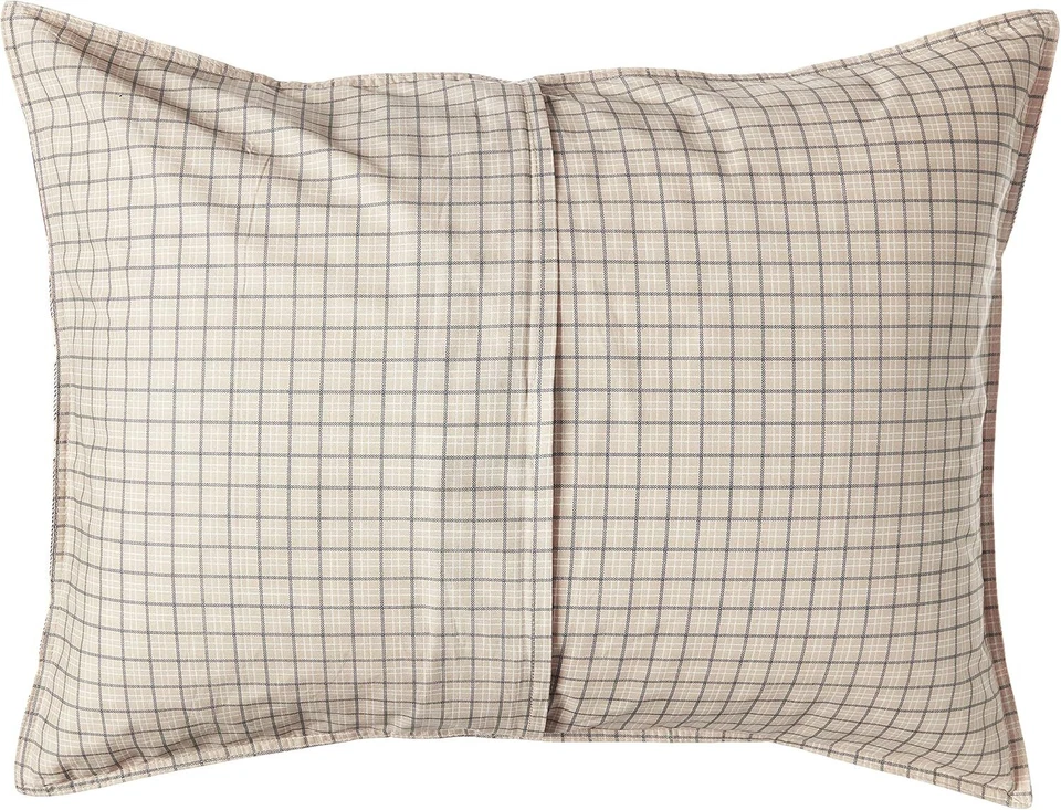 Juego de funda nórdica de franela de algodón azul Queen a cuadros beige índigo 3 piezas Foto 3 de 4