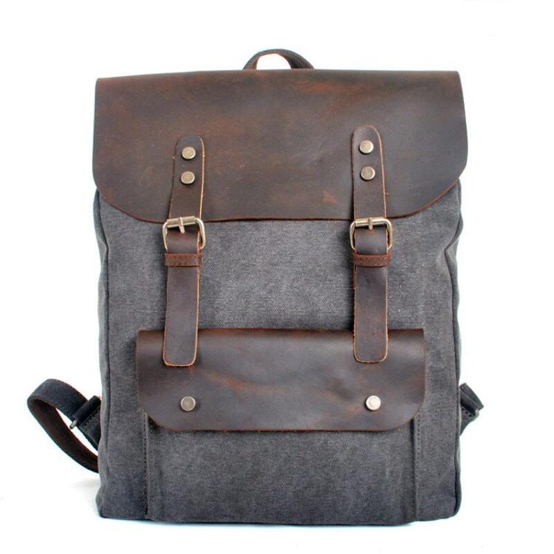 Leather Canvas Military Rucksack for Men - Durable School Backpack-image