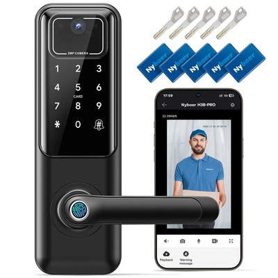 WiFi Video Smart Door Lock with Camera & Doorbell, Keyless Entry Fingerprint ...