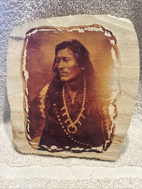 Many Arrows Navajo Warrior, 1903, Edward Curtis Photo On Stone