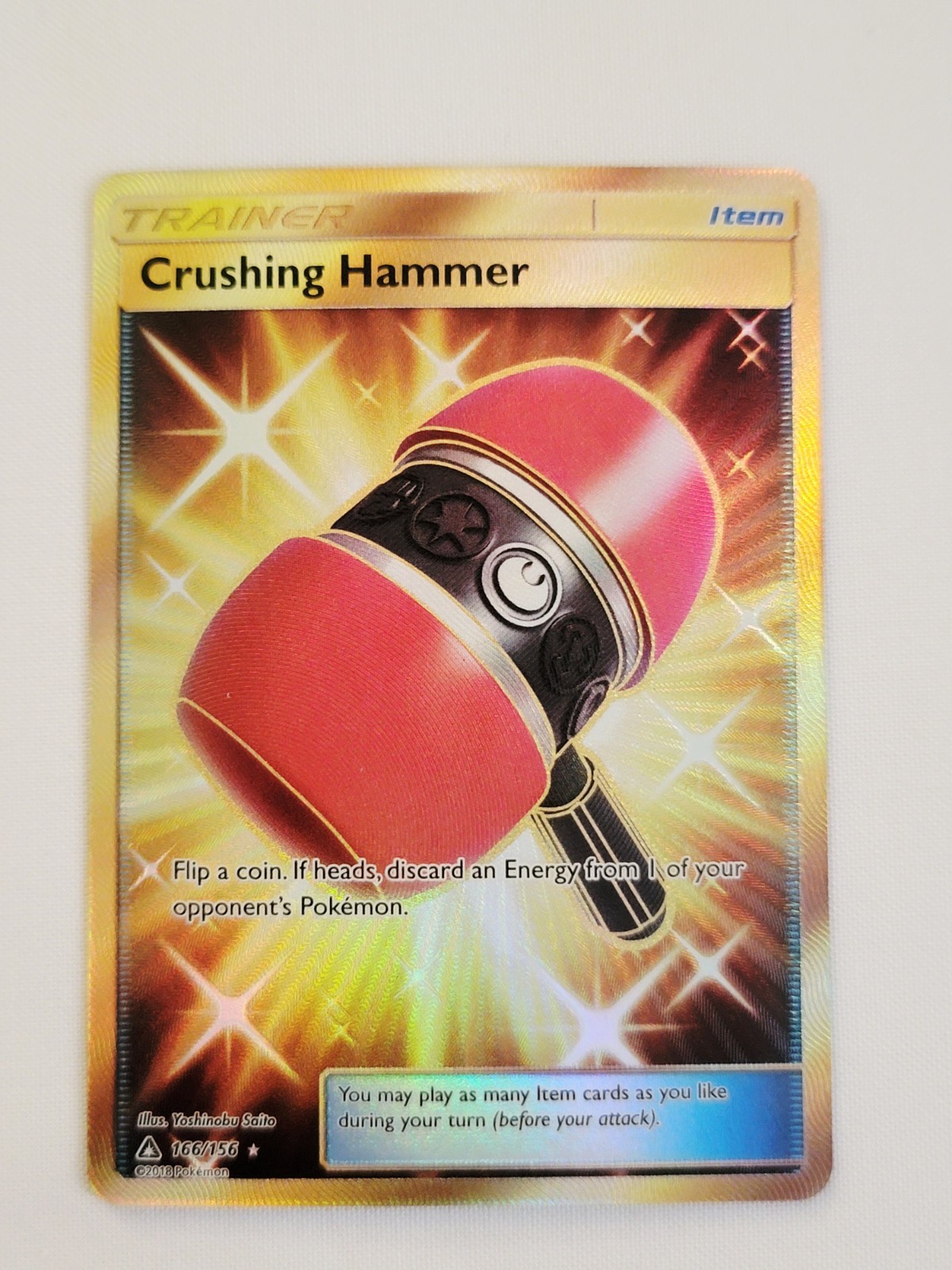 Crushing Hammer 166/156 Pokémon TCG Ultra Prism Holo Secret Gold Rare NM