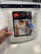 Hanes 4-Pk Tagless Tanks, White, 100 Cotton, Original Fit, Size Large, NWT