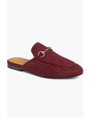 Final Gucci Princetown Horsebit Burgundy GG Logo Canvas Flats Mules Various $920
