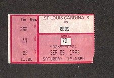 SEPTEMBER 5, 1998 CINCINNATI REDS @ ST. LOUIS CARDINALS TICKET STUB, SEAT 17/22
