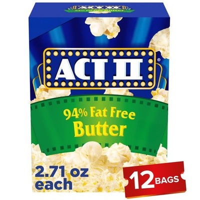 Microwave Popcorn 94% Fat Free 12 Count Movie Theater Butter Flavor Popping Corn