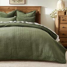 Luxury Velvet Quilt Set King Size 3 Piece Soft Cross-Stitch Velvet Comforter Set