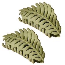 Green Hair Clip Leaf Shaped Big Claw Clips Non Slip Women Decor 3.5 Inch 2 PCS