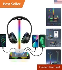 Universal RGB Headphone Stand - 7 Lighting Modes  USB Charging for All Headsets