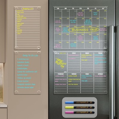Non Magnetic Dry Erase Calendar for Fridge-Reusable Monthly&Weekly Planning B...
