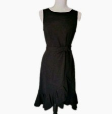 New Black Dress 4 Calvin Klein Sleeveless Belt Tie Below Knee Faux Wrap Ruffle