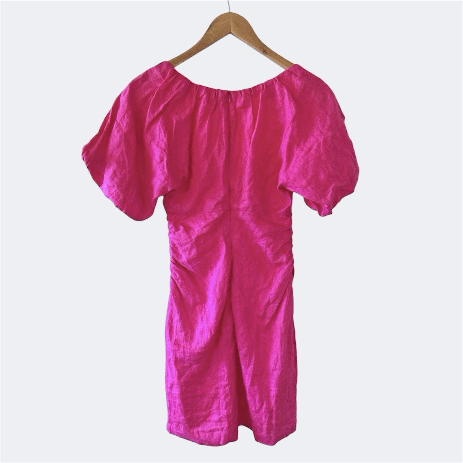 Mink Pink Samara Ruched Dress Pink AU 6 / US 2 / XS Short Sleeve Linen Mini image 5