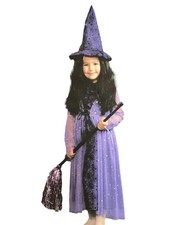 Toddler Girls Purple Spiderweb Witch Costume Glitter Tutu Dress Hat 1T-2T