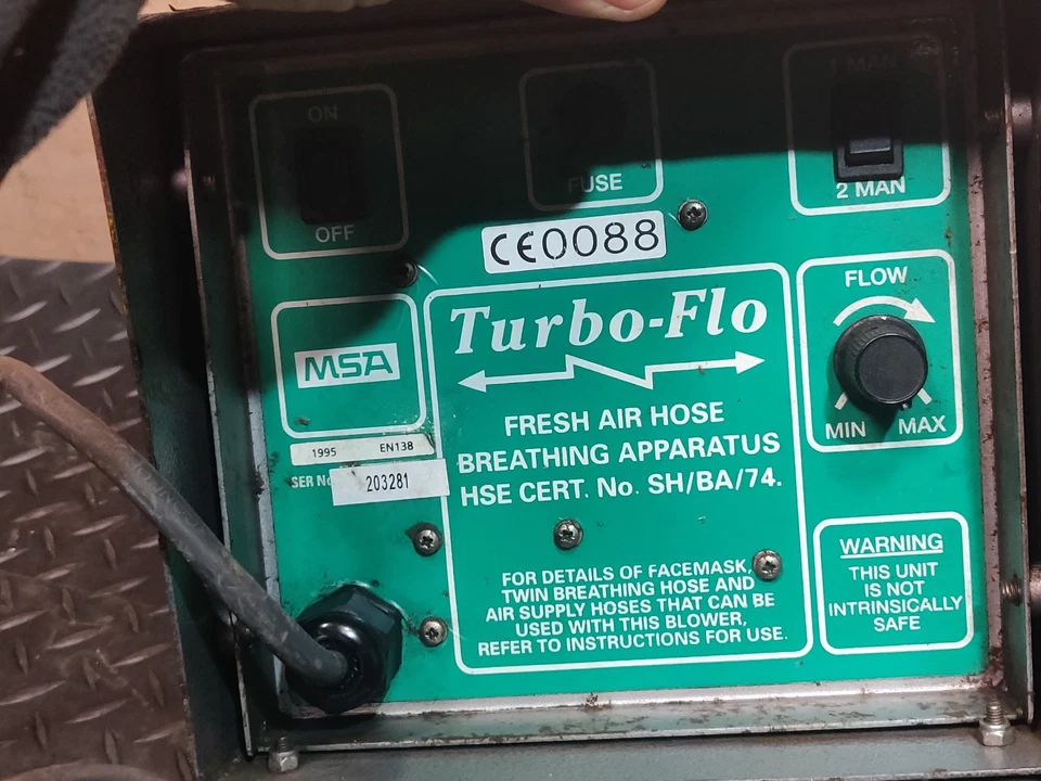 MSA TURBO FLO Air Blower Pump Breathing Apparatus Mask BA Gas Wask Fan - VAT INC - Image 3 of 4